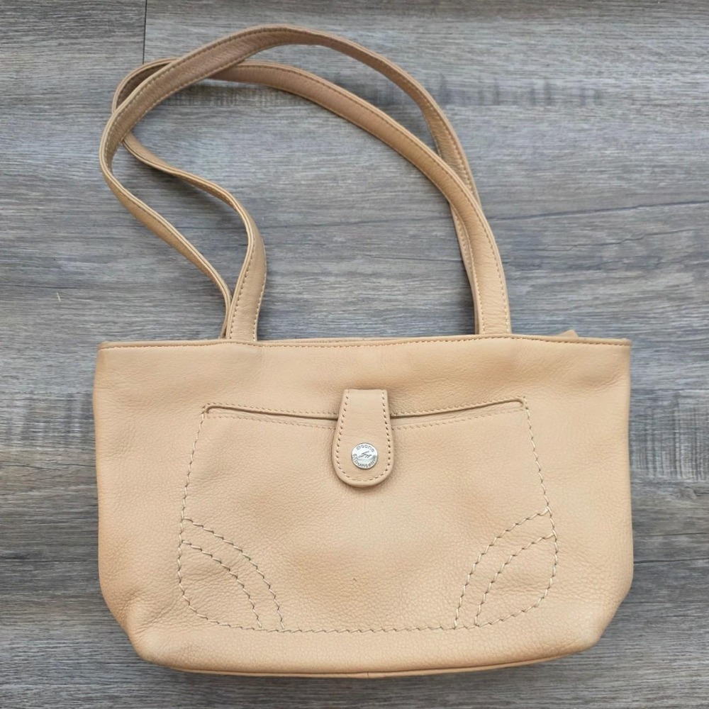 Stone Mountain Vintage Tan Leather Shoulder Bag Y2K Pebbled Contrast Stitch